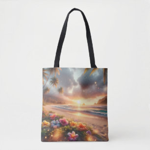 Tote Bag Plage tropicale enchantée avec Hibiscus magique