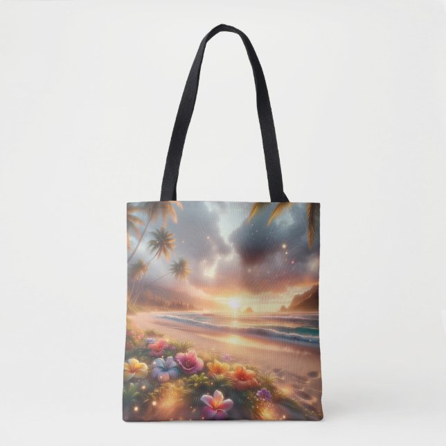Tote Bag Plage tropicale enchantée avec Hibiscus magique (Devant)