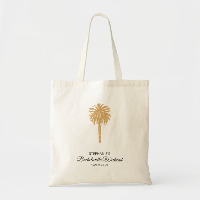 Tote Bag Plage Tropicale Gold Palm Destination Bachelorette (Devant)