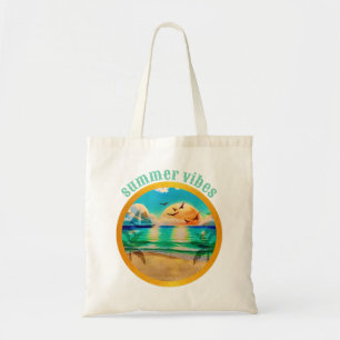 Tote Bag Plage Tropicale Moderne Palmiers Coucher de Soleil