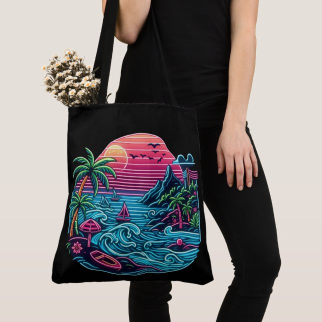 Tote Bag Plage tropicale/néon hawaïen (De près)