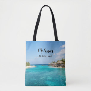 Tote Bag Plage tropicale pittoresque avec huttes de chaume