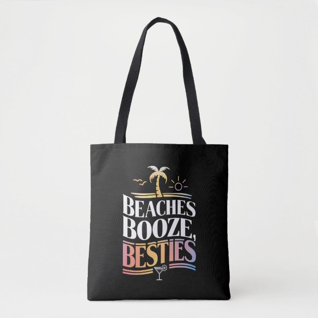 Tote Bag Plages Alcool & Meilleures Amies Arbre de Coco Été (Devant)