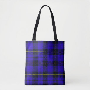 Tote Bag Plaid bleu avec la rayure noire et jaune