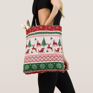 Tote Bag Plaid de Noël Nordique en Pull de Noël Laid Renne