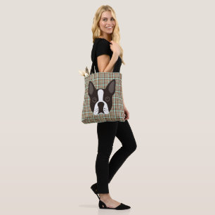 Tote Bag Plaid de tartan de chiot de Boston Terrier