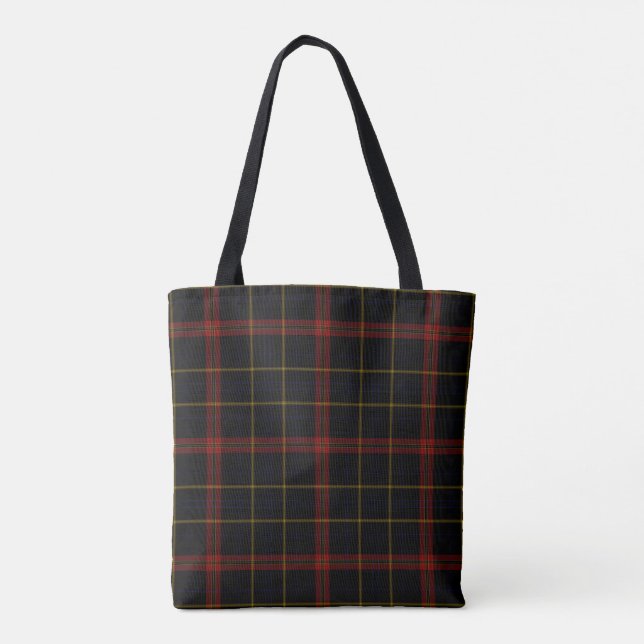 Tote Bag Plaid de tartan rouge noir d'or jaune (Dos)