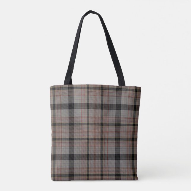 Tote Bag Plaid de tartan rouge noir gris de Taupe (Dos)