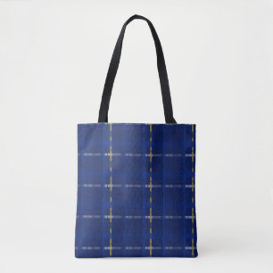 Tote Bag plaid en bleu sur blues, or & argent