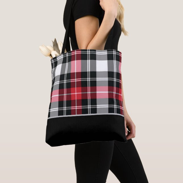 Tote Bag Plaid en tartan noir, blanc et rouge (De près)