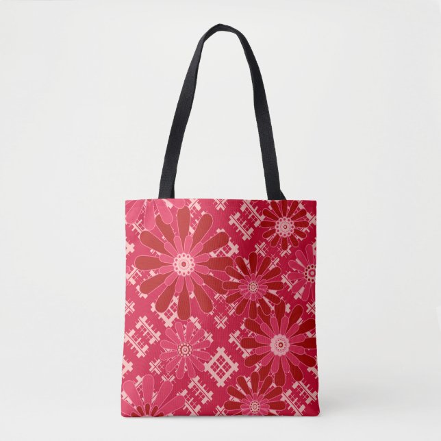Tote Bag Plaid, floral, plaid, rouge, rouge, rustique (Devant)