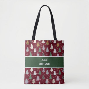Tote Bag Plaid Green Christmas Trees motif Monogramme