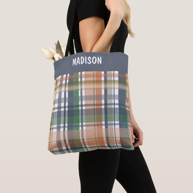Tote Bag Plaid moderne tendance (De près)
