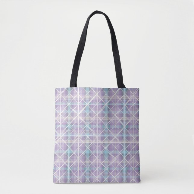 Tote Bag Plaid Pastel Géométrique (Devant)