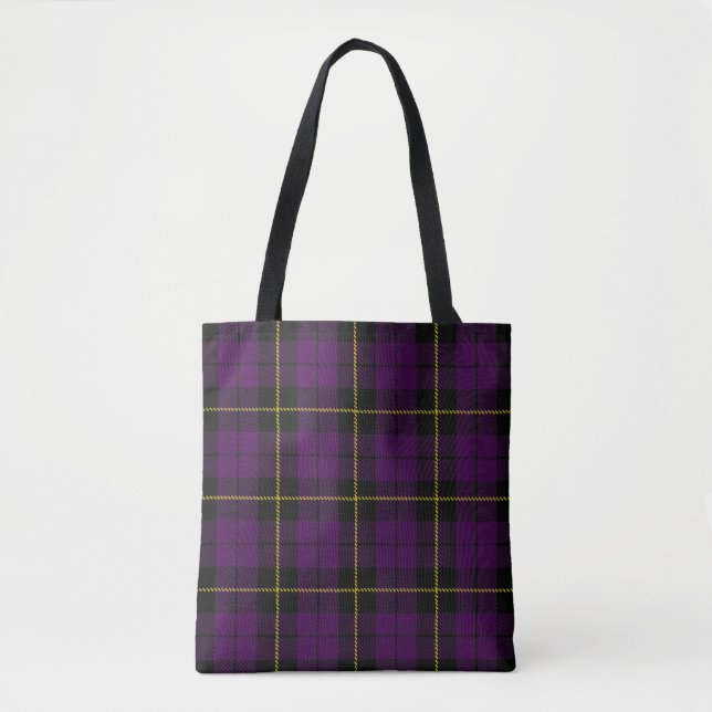 Tote Bag Plaid pourpre avec la rayure noire et jaune (Devant)