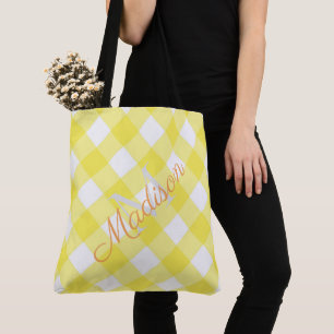 Tote Bag Plaid Summer Yellow Cute Girl Nom Monogramme