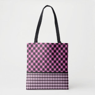 Tote Bag Plaids Buffalo & Diamant en Fuchsia & Black