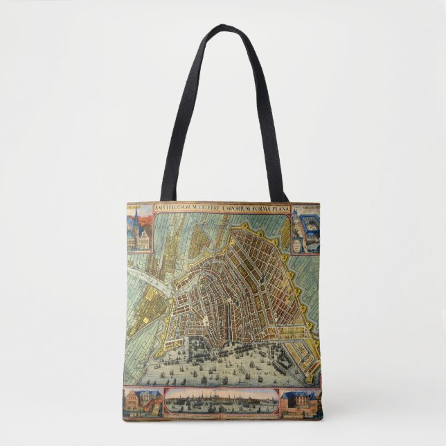 Tote Bag Plan antique de la rue d'Amsterdam, Pays-Bas (Devant)