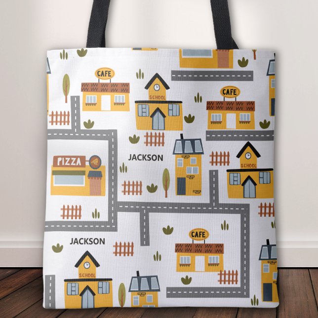 Tote Bag Plan de la ville École Motif pour enfants jaune et (Créateur téléchargé)