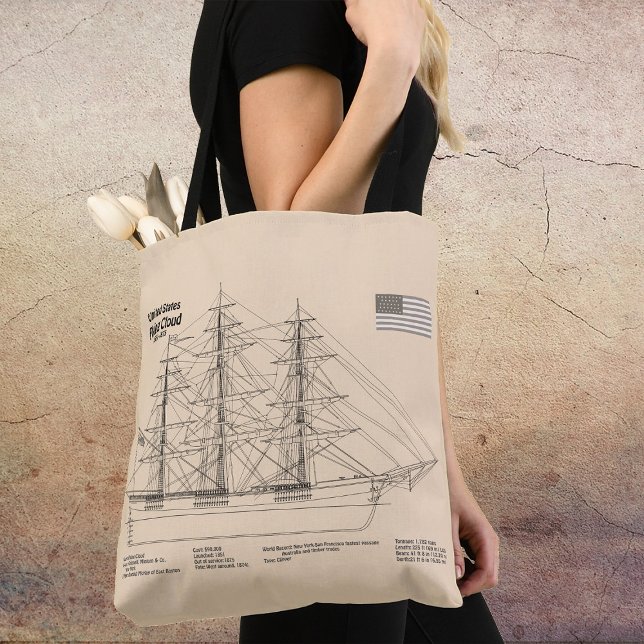 Tote Bag Plan de voilure du navire Clipper Flying Cloud - P (Clipper Ship Flying Cloud - Ship Blueprint SD. Tote Bag)