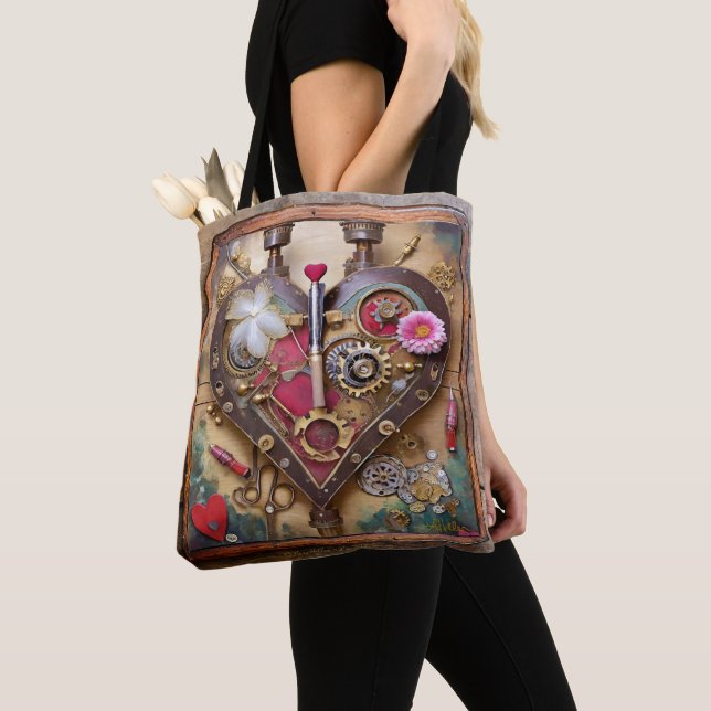 Tote Bag Planche à lèvres Fleurs Coeur Steampunk Series (De près)