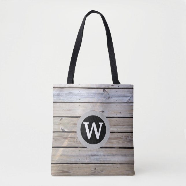 Tote Bag Planches de bois de plage monogrammées (Devant)