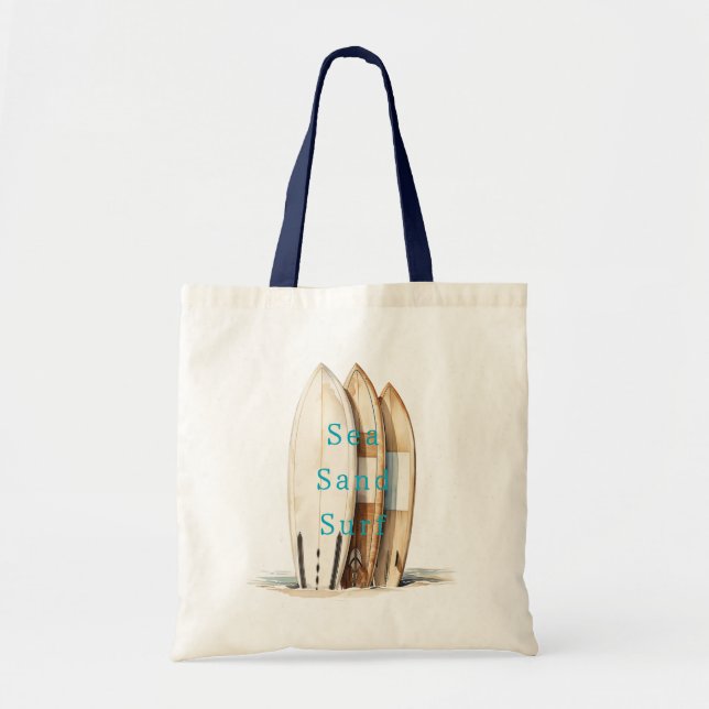 Tote Bag Planches de surf de plage de sable de mer (Devant)