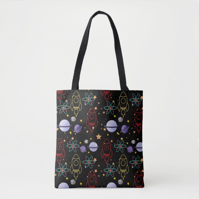 Tote Bag Planètes, étoiles et Rocket Ships (Devant)