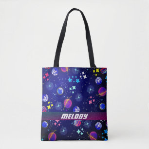 Tote Bag planètes spatiales colorées galaxie étoiles motif