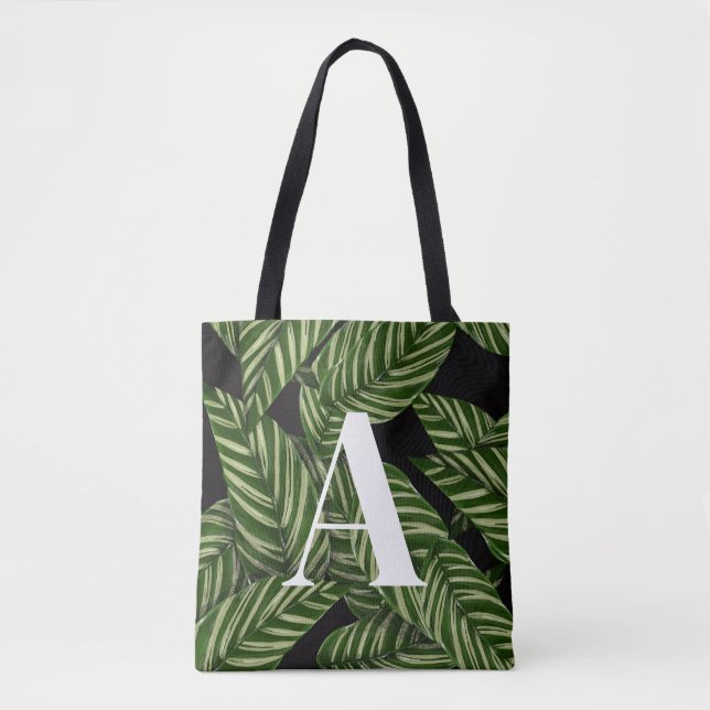 Tote Bag Plante de feuille tropicale moderne Imprimer Monog (Devant)
