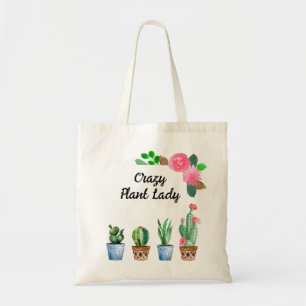 Tote Bag Plante folle Lady Boho Aquarelle Poted Cactus