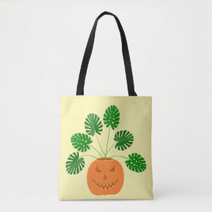 Tote Bag Plante Halloween Monstera en Citrouille