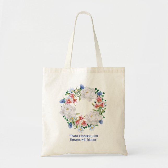 Tote Bag Plante Kindness White Botanical Wreath (Devant)
