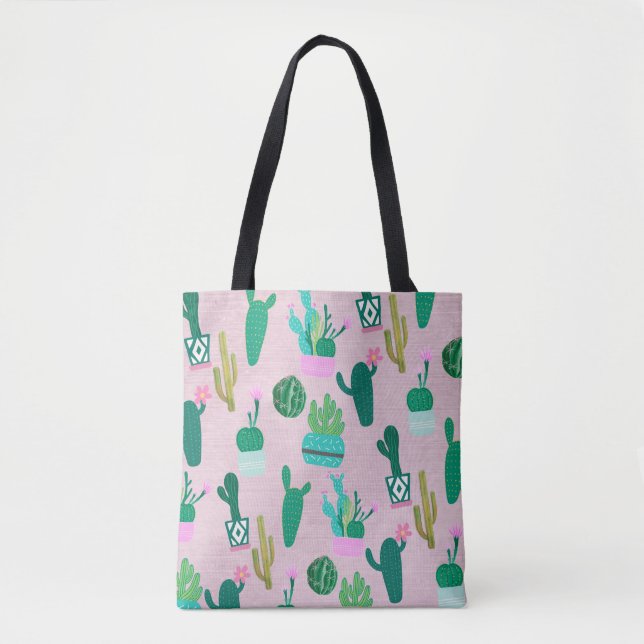 Tote Bag Plantes de cactus cactées sud-ouest rustique rose (Devant)