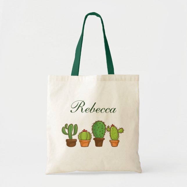 Tote Bag Plantes de Cactus verts personnalisés (Devant)