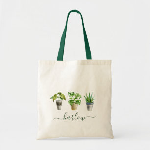 Tote Bag Plantes en pot à l'aquarelle Cactus Monogramme
