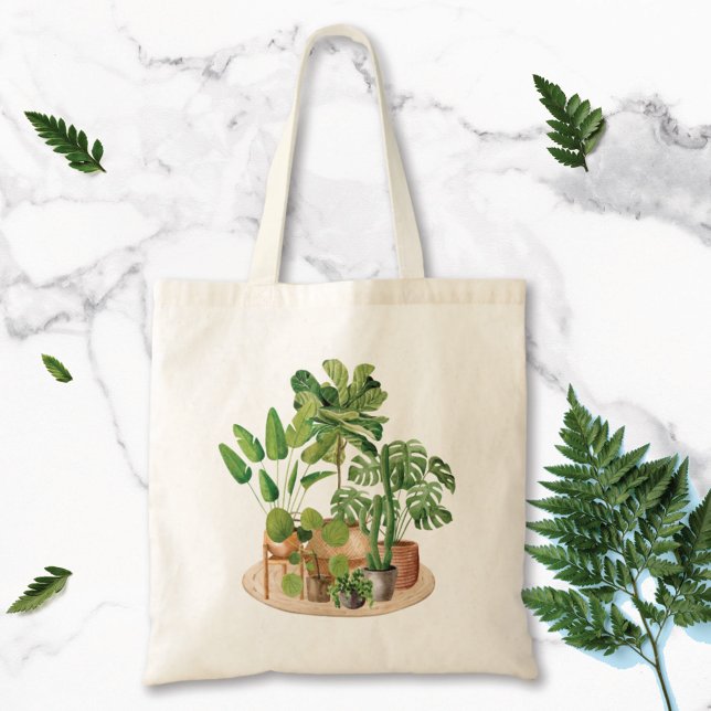 Tote Bag Plantes Tropicales Aquarelle (Close up)