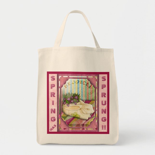 Tote Bag Planteur lapin rose Pâques personnalisé (Devant)