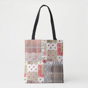 Tote Bag Plaque vintage rétro à damiers patchwork boho