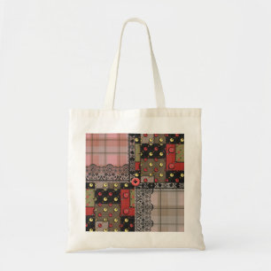 Tote Bag Plaque vintage rétro à damiers patchwork boho