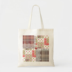 Tote Bag Plaque vintage rétro à damiers patchwork boho