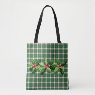 Tote Bag Plat blanc vert de Noël
