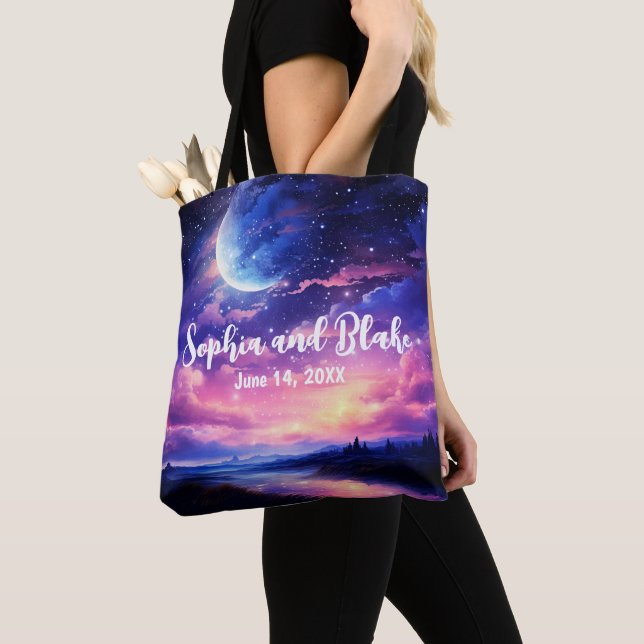 Tote Bag Pleine lune céleste étoiles nuages Mariage mystiqu (De près)