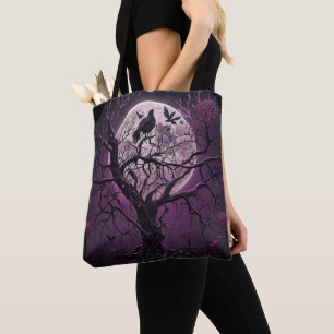 Tote Bag Pleine lune Ciel Violet Oiseaux noirs Halloween