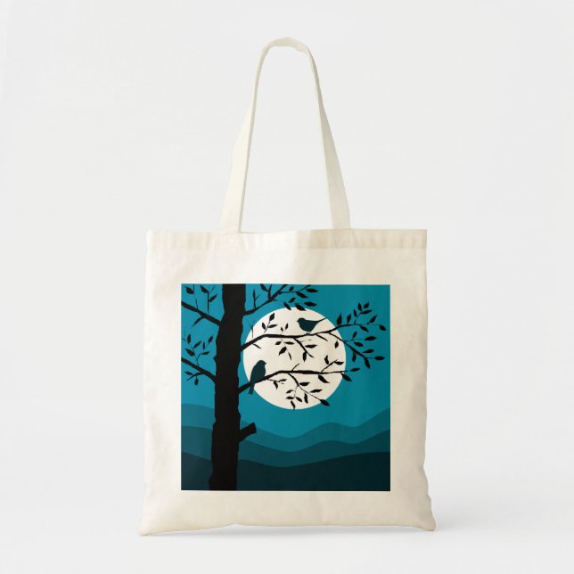 Tote Bag Pleine lune nocturne avec oiseaux (Devant)