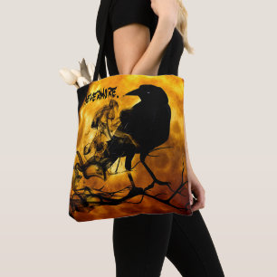 Tote Bag Pleine lune orange du Corbeau noir "Nevermore" coo