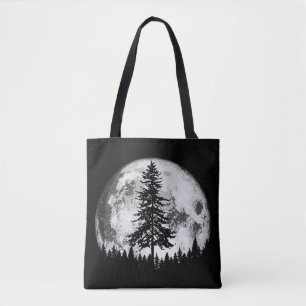 Tote Bag Pleine lune rétro et minimaliste Arbre à pin Vinta