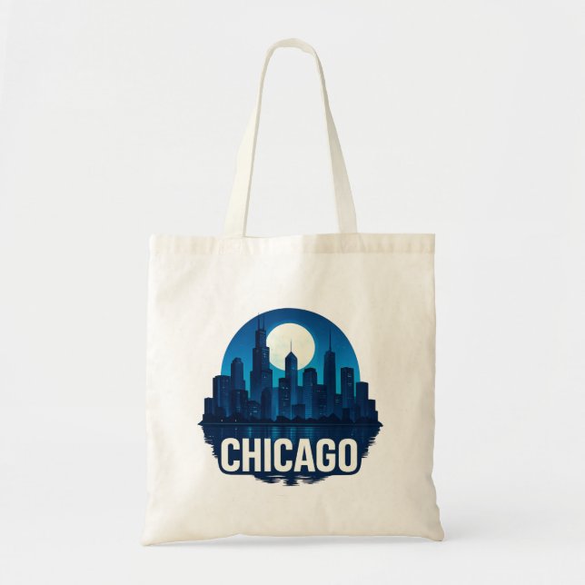Tote Bag Pleine lune Skyline de Chicago (Devant)