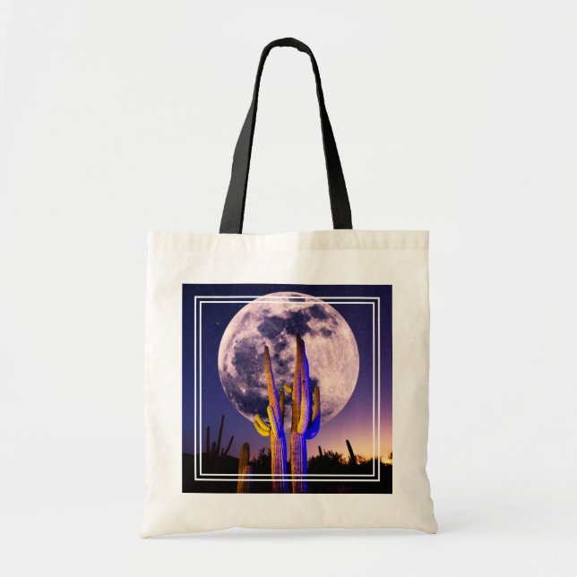 Tote Bag Pleine lune sur Saguaro Cactus (Devant)