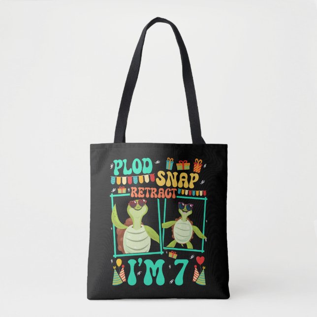 Tote Bag Plod Snap Retrait I'm 7 Turtle Kid 7e anniversaire (Devant)